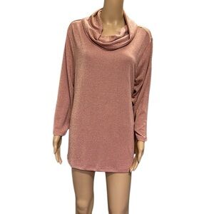 Cure Cowl Neck Rose Gold Sparkle 3 Quarter Sleeve Lightweight Knit Sweater XL